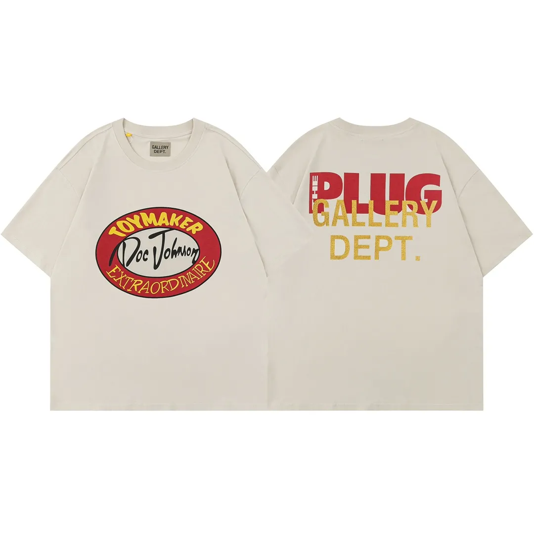 Model D107 Gallery dept European and American washed trendy brand printed high street T-shirts, same style for men and women, gilded letters on the back, after washing and shaping, it will not change shape and will not pill, comfortable and breathable, apricot S to XL, p106